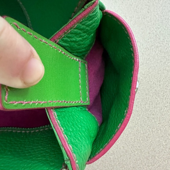 Lambertson Truex handbag bright green leather with hot pink suede lining - Picture 15 of 15
